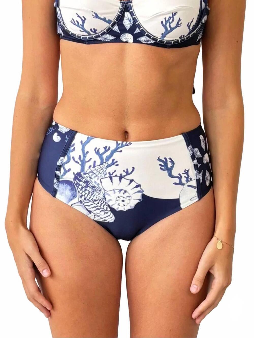 NEW CAROLINA K women's carmel bikini bottom in shell tiles blue